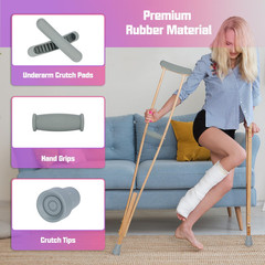 Crutch Pads, Padding for Walking Arm Crutches, Hand Grips and Feet Caps, Rubber
