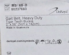 New DeRoyal Heavy Duty Gait Belt 2″ x 56″ Tiger Teeth Buckle Natural Cotton M516