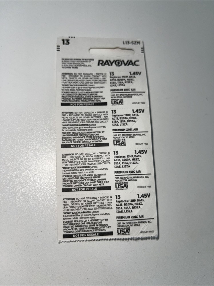 4 Rayovac Extra Advanced Size 13 Hearing Aid Batteries 1.45V Zinc Air