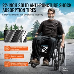 VEVOR Manual Wheelchair Foldable Quick Release Wheels Flip-Up Arms 250lb