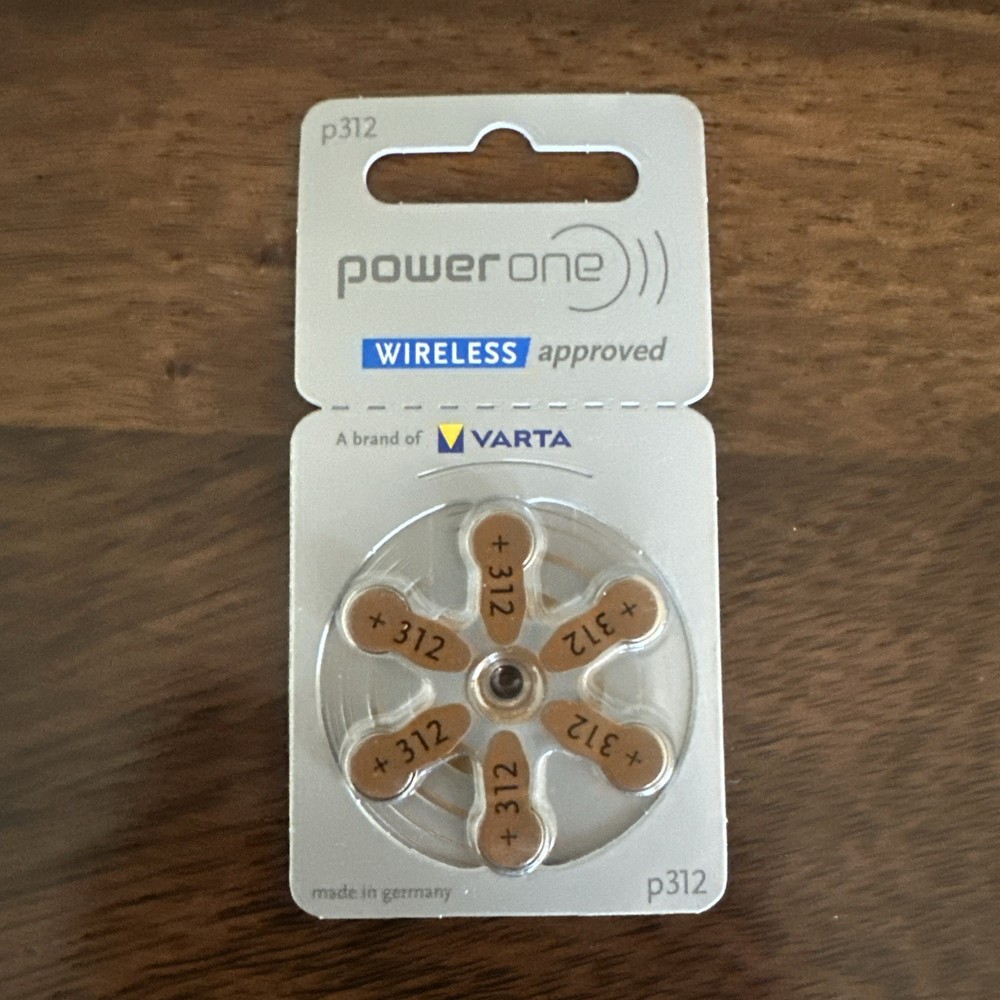 PowerOne Hearing Aid Batteries Size 312, PR41 (6 Batteries) Brown Exp 10/2027