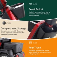 1000W 4-Wheel Heavy Duty Adjustable 2-Seat Electric Power Mobility Scooters
