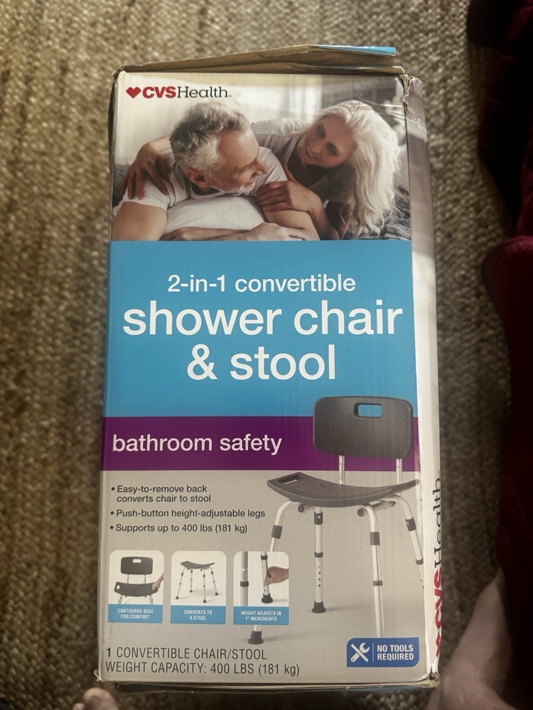 CVS Health 2 in 1 Convertible Shower Chair & Stool Bathroom SAFETY 400 LBS NEW