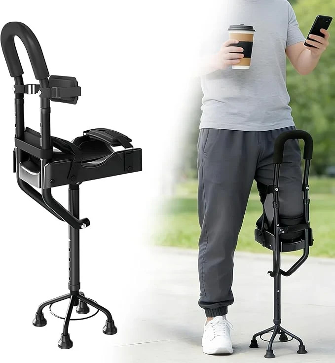 Hands Free Knee Crutch 4-Prong Base Aluminum Leg Support for Foot Ankle Recovery