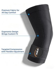 Vlela Elbow Compression Sleeve with Adjustable Strap – Tennis Medium, Black