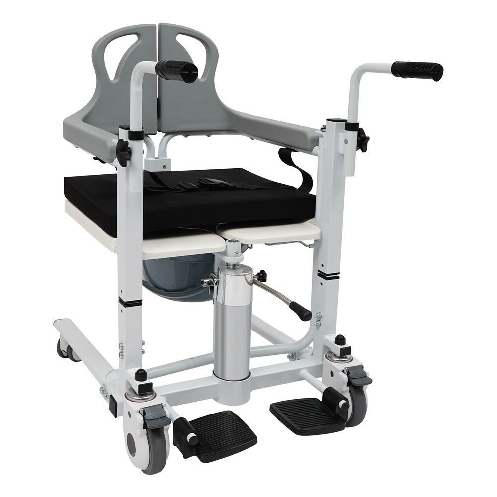 Elderly Transport Wheelchair Adjustable Lift Nursing Chair w/ Toilet Bucket