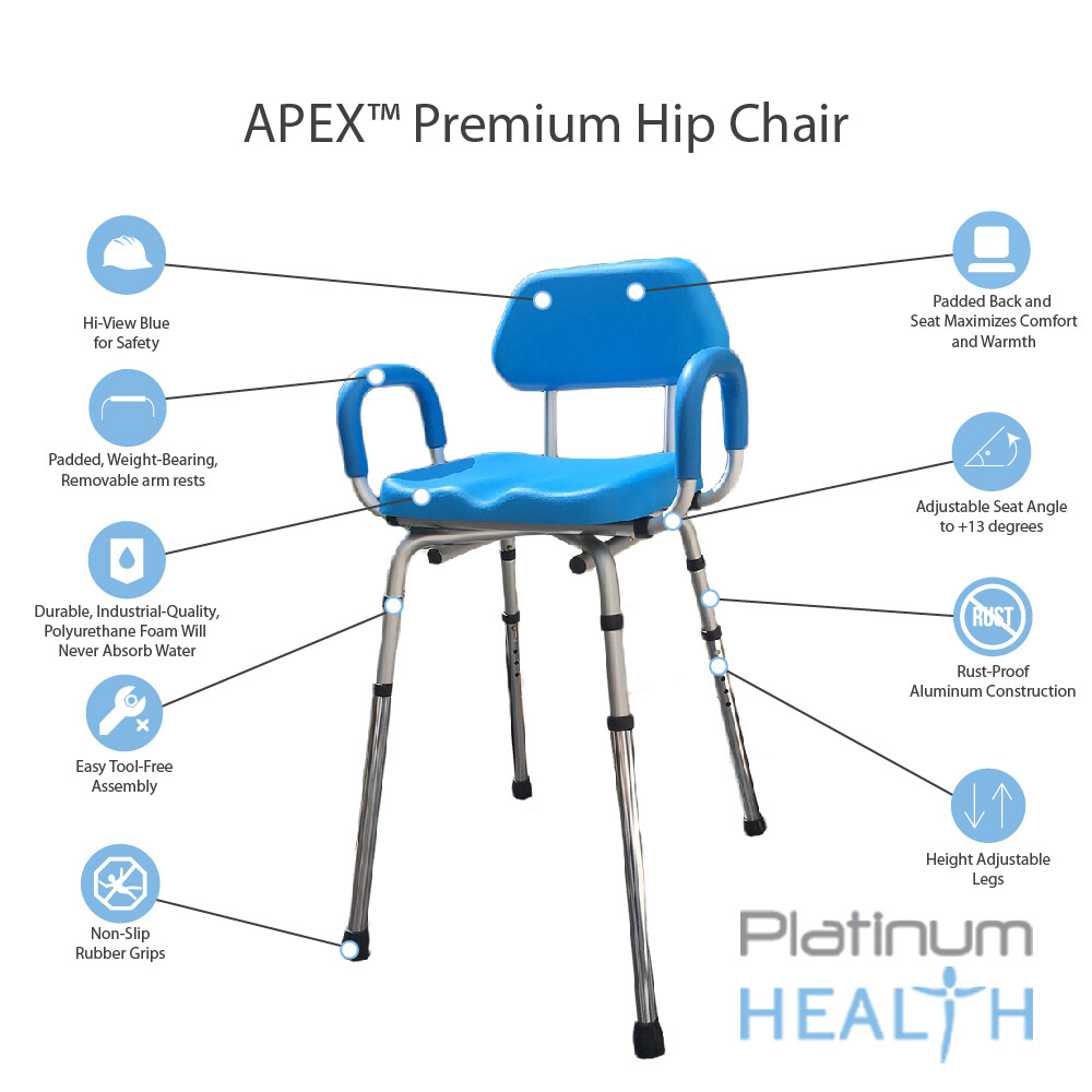 HIP CHAIR APEX(tm) Padded Bath Shower Chair w/ ADJUSTABLE Height & Seat Angle