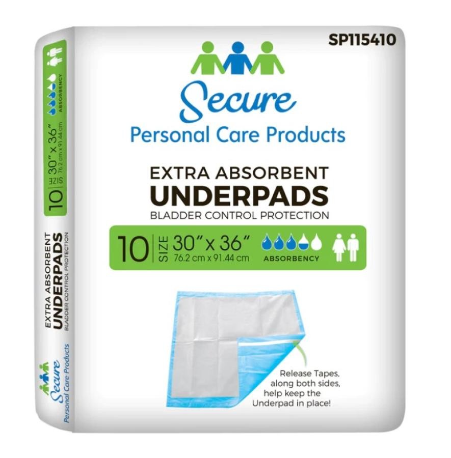 TotalDry Underpad Size 10 30×36″ Blue Heavy Absorb Fluff/Polymer Disposable 100