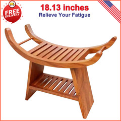 23″ Teak Shower Bench Shoe Storage Bench Teak Shower Stool Curved Seat, Natural