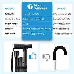 Mars Wellness Folding Cane – Adjustable Walking Cane for Women & Men