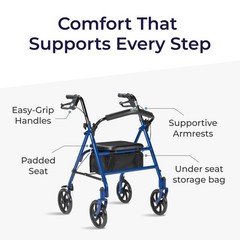 Drive Medical Rollator Walker with Seat – Stable 1 Count (Pack of 1), Blue