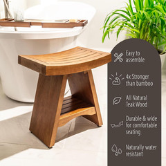 Teak Shower Bench, 450 Pound Capacity Shower Stool, Water Resistant 18 Inches So