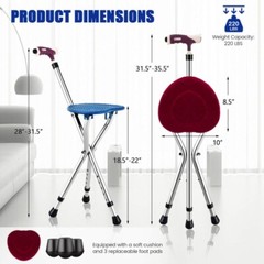 Lightweight Adjustable Foldable Cane Seat Adults Portable Chair & Walking Stick