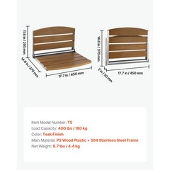 Uimoso Foldable Shower Seat Wall Mounted Folding Shower Bench 400LBS Capacity