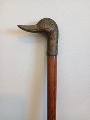 Vintage Brass Duck Head Walking Cane 36” Light Wood Collapsible 2 Piece Stick