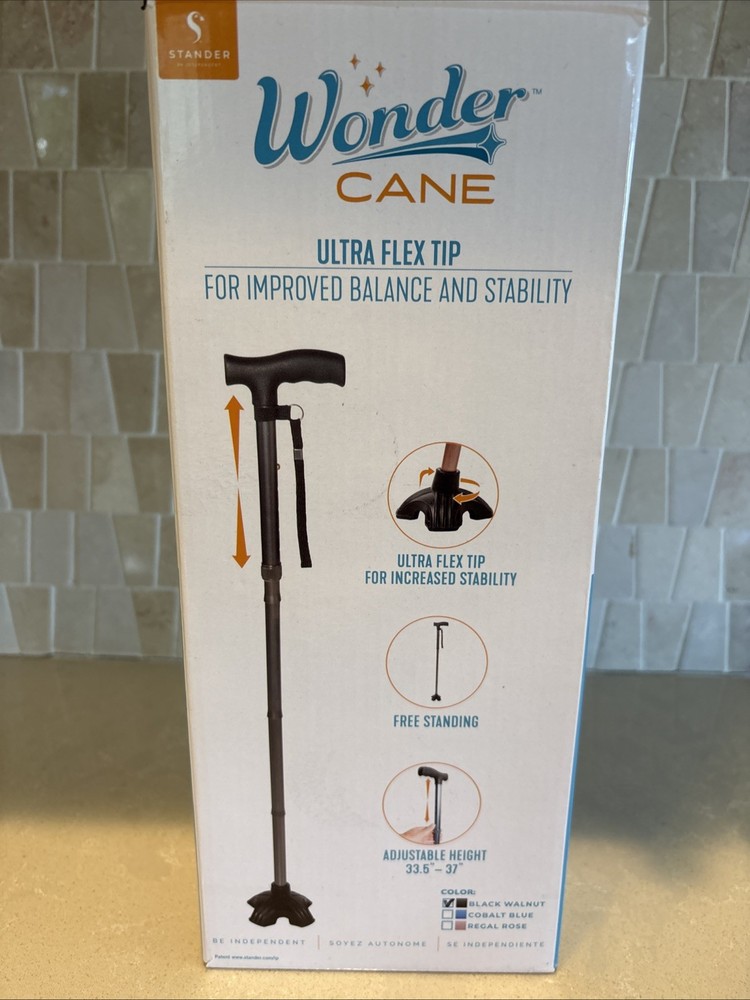 Wonder Cane 37”Inch Adjustable Ultra Flex TipFoldable Tripod Walking Cane, Black