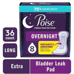 Poise Overnight Incontinence & Postpartum Pads for Bladder Leaks, 72 Count