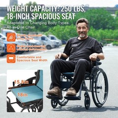 30lb Foldable Wheelchair: Aluminum, 18″ Seat, 3-Angle Footrest, 22″ Solid Tires