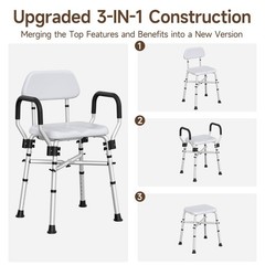 Padded Shower Chair with Arms & Back, Heavy Duty Adjustable, 500 lb