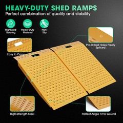 36″ x 48″ Riding Mower Shed Ramps Anti-Slip Punch Plate Ramp 2PCS Yellow 1500LB