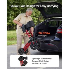 Uimoso Compact 3-Fold Rollator Walker for Seniors, Supports Up to 300 lbs