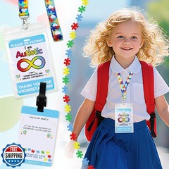 2 Pack Autism Alert Card Set, Autism Safety Label Card, Custom Text Autism Me