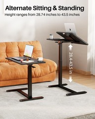 Overbed Table with Wheels, Pneumatic Lift, Foldable Top (Black)