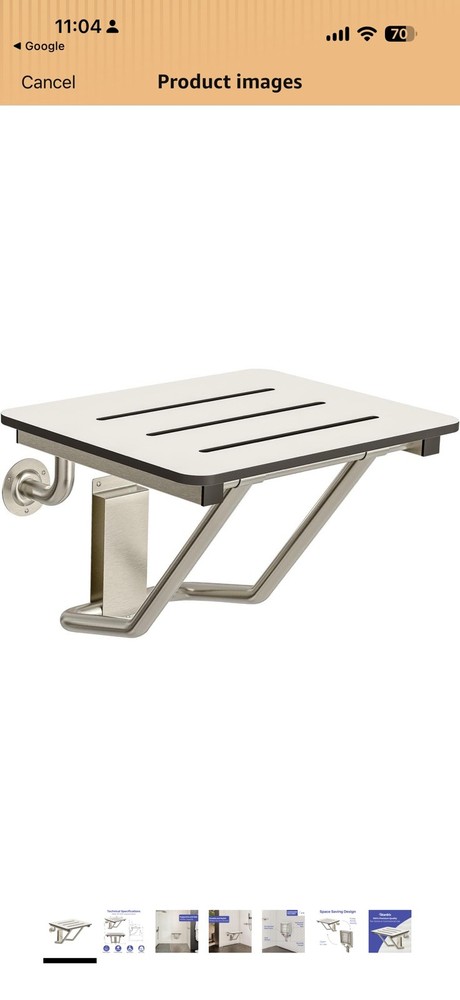 Stardrix 18″ x 16″ White Folding Shower Seat Bench Wall Mount Foldable Bathroom