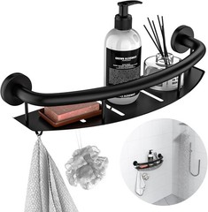 Black 18-Inch Safety Grab Bar with Storage Shelf for Bathtub or Shower, Drainage