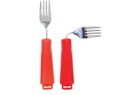 NEW 3 Piece Easy Grip Red Flatware Set, Bendable Built Up Fork, Knife, and Spoon