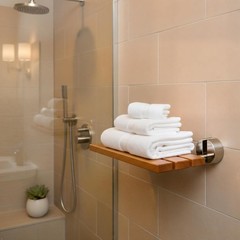 20″ Teak Folding Shower Seat; Wall Mounted; 400LB Capacity; Brushed Metal
