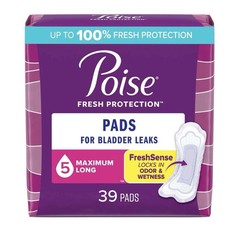 Poise Fresh Protection Incontinence Pads for Women, Regular & Long, New