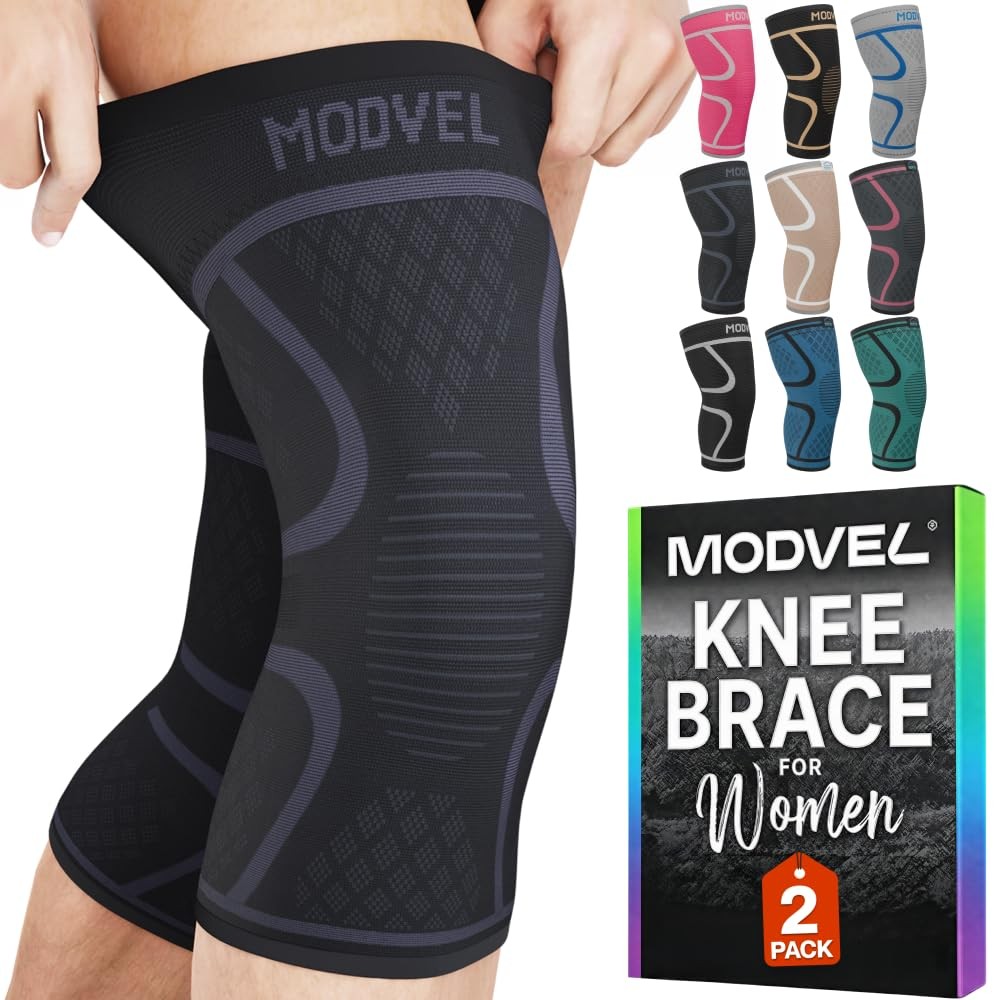 Modvel 2 Pack Knee Brace for Women – Medium, Black/Grey – Best Seller