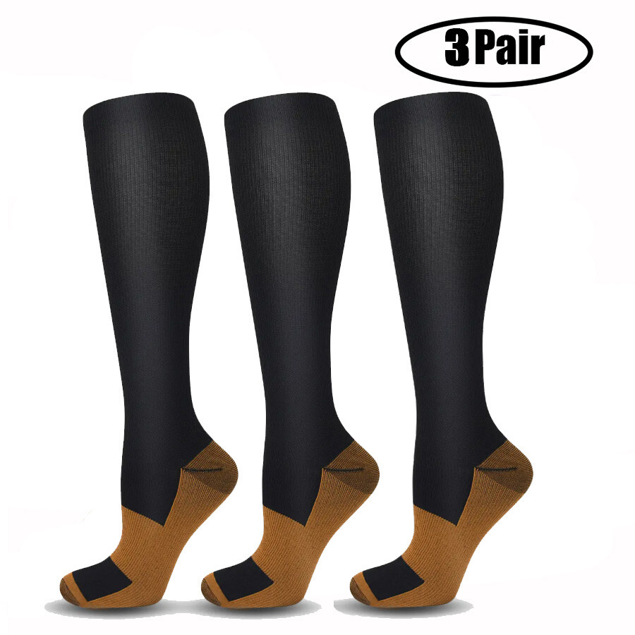 6 Pairs Copper Compression Socks 20-30mmHg Graduated Support Mens Womens S-XXL