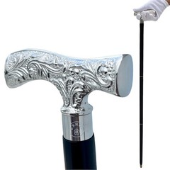 Antique Brass Walking Stick Deluxe Cane Silver Handle Men Women Gift Vintage