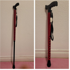 Elegant RHINESTONE Walking STICK w/ Wrist Strap Red Shaft Black Handle Aluminum
