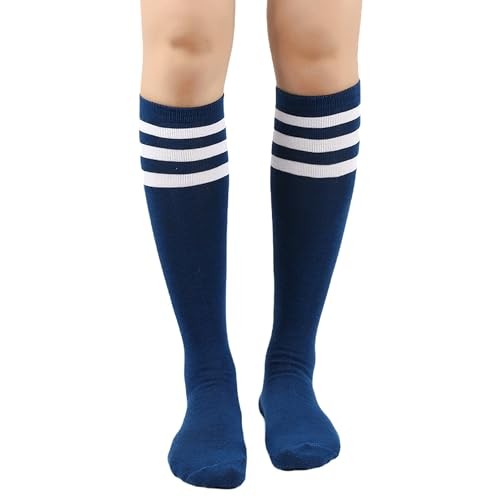 Womens Stripes Knee High Tube Socks Casual Athletic Sport Socks One Size Navy