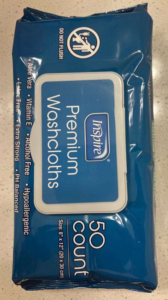 Inspire Premium Washcloths 50 Count 8″ X 12″ Personal Hygiene Bathing Disposable