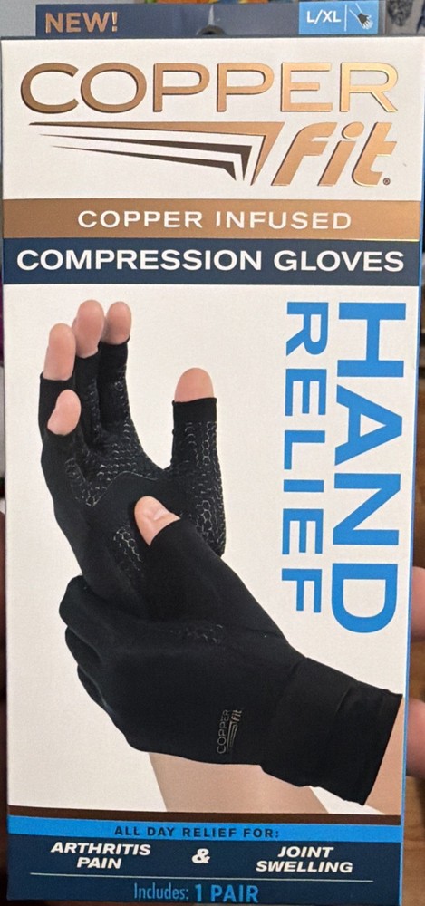 Copper Fit CFHRLXL111318 Hand Relief Compression Gloves – Large/Extra Large