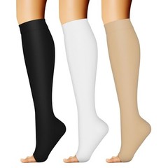3 Pairs Open Toe Compression Socks for Women Small-Medium 02 Black/White/Beige