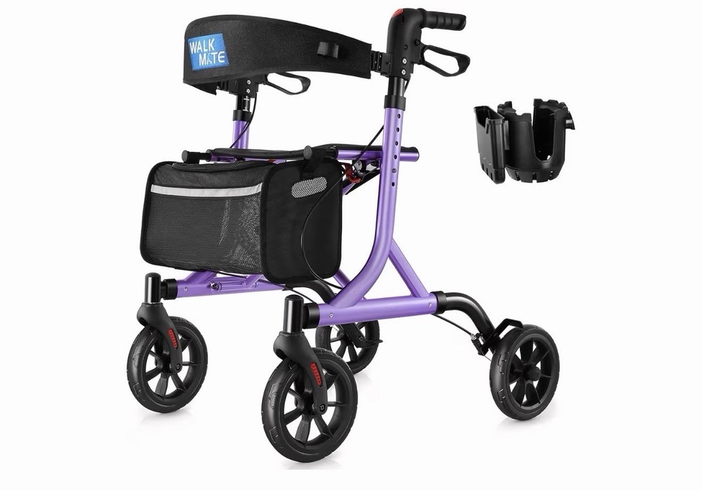 Walk Mate Rollator Walker w/ Padded Seat Backrest All Terrain Compact Purple
