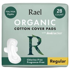 Rael Organic Cotton Cover Pads – Regular Absorbency, 28 Count (Pack of 1)