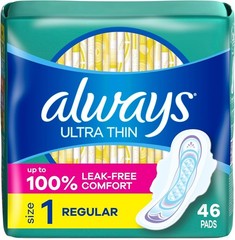 Brand New Ultra Thin Pads with Wings, Size 1, Regular, 46 Count