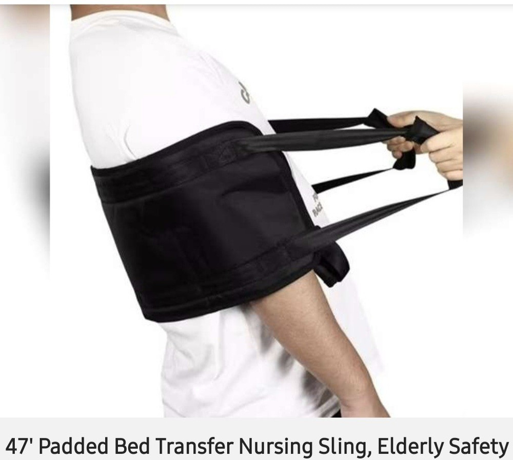 Padded Transfer Belt w/ Handles, Breathable Anti-Slip Grip, Black 47.2 in