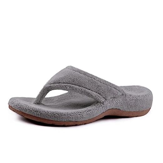 Women’s Flip Flop Slippers with Arch Support Orthotic Insole 10 Dark Grey