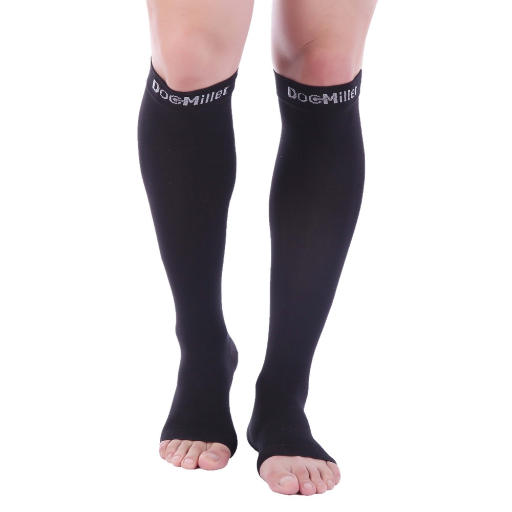 Doc Miller Open Toe Compression Socks 15-20 mmHg Recovery Varicose Veins BLACK