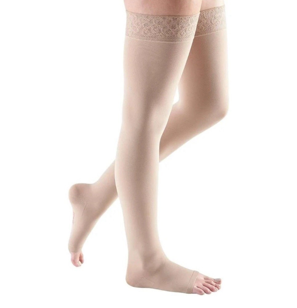Medi Comfort Thigh High, Open Toe, Petite, w/Lace Band, (Size: IV) 30-40mmHg San