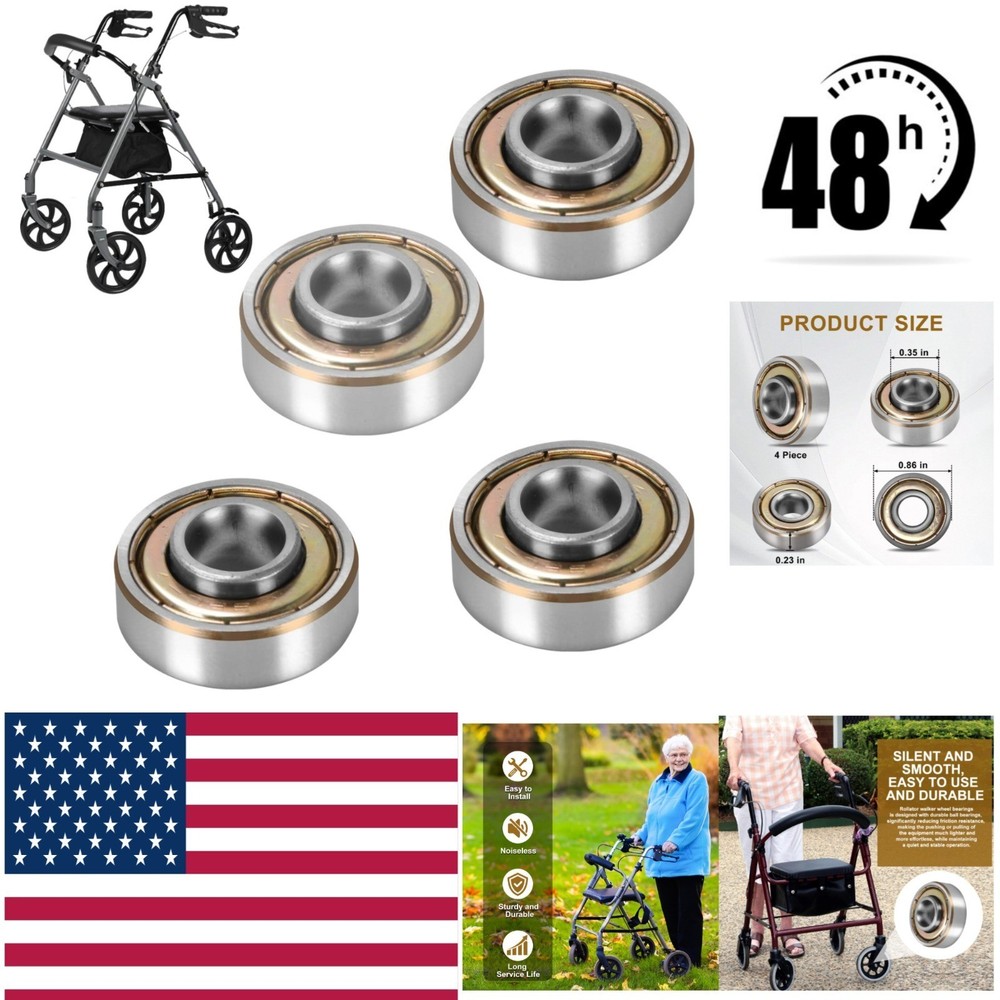 4 pcs Walker Wheel Bearings for Wheelchair & Rollator, ID8.0mm, Durable