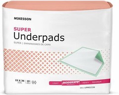 McKesson Super Underpad, 23 x 36 Inch Disposable Moderate Absorbency, Bag of 10