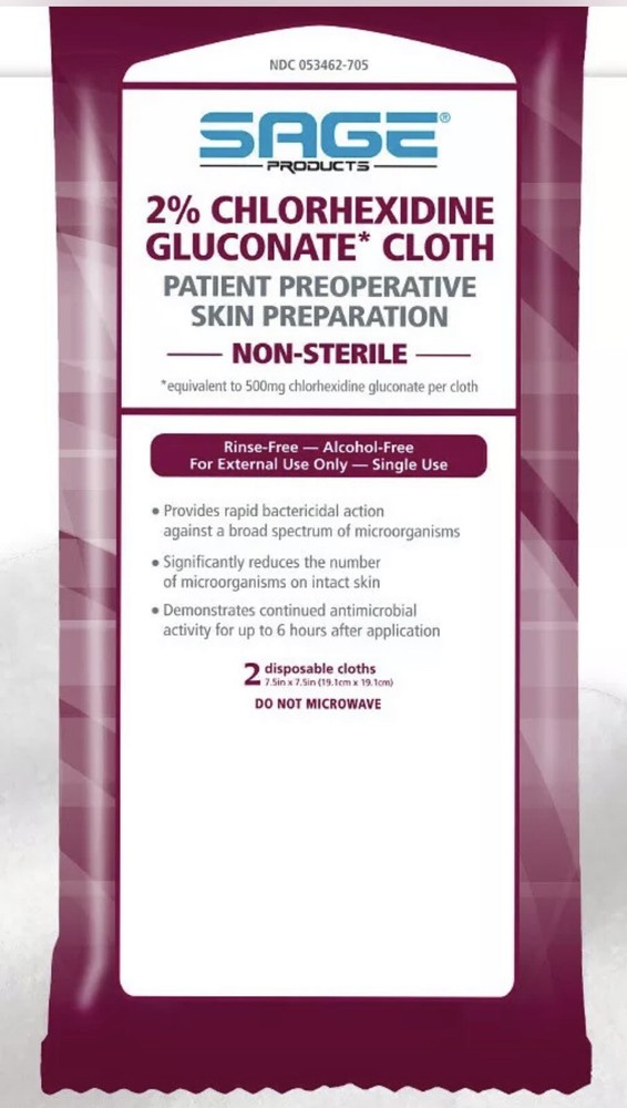 Sage Products 2% Chlorhexidine Gluconare Cloth 3 Pkgs